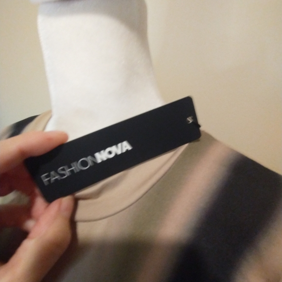 NWT Fashion Nova Taupe Black Long Sleeve Fitted Bodysuit - Picture 5 of 8